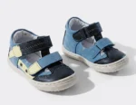 SANDALE HOKIDE 386 , bleumarin-galben , din PIELE NATURALA