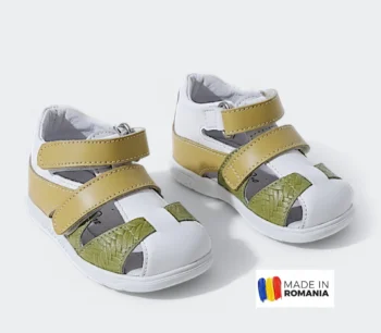 SANDALE IVIA E1504 , mustar alb , din PIELE NATURALA