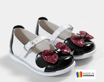 PANTOFI BALERINI Minnie Mouse , alb , din PIELE NATURALA