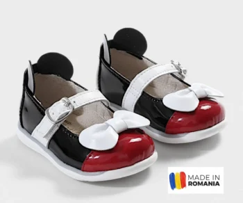 PANTOFI BALERINI Minnie Mouse , negru , din PIELE NATURALĂ