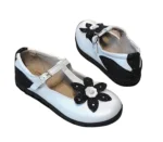 PANTOFI BALERINI 1351 , alb negru , din PIELE NATURALA