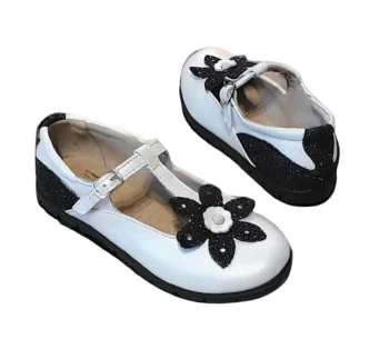PANTOFI BALERINI 1351 , alb negru , din PIELE NATURALA