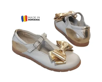 PANTOFI BALERINI 1351 , bej auriu , din PIELE NATURALA