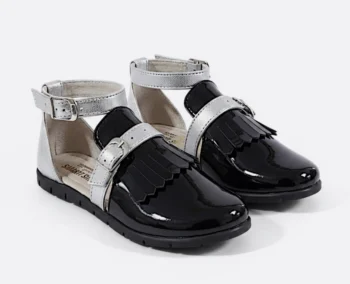 PANTOFI DECUPATI FLAVIA , negru argintiu , din PIELE NATURALA