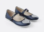 PANTOFI BALERINI 1804 , inima , bleumarin , din PIELE NATURALA