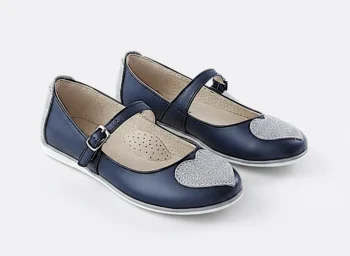 PANTOFI BALERINI 1804 , inima , bleumarin , din PIELE NATURALA