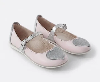 PANTOFI BALERINI 1804 , inima , roz deschis , din PIELE NATURALA