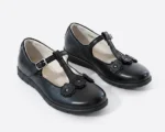 PANTOFI BALERINI 1351 , flori , negru , din PIELE NATURALA