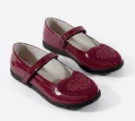 PANTOFI BALERINI 1350 , inima , visiniu , din PIELE NATURALA