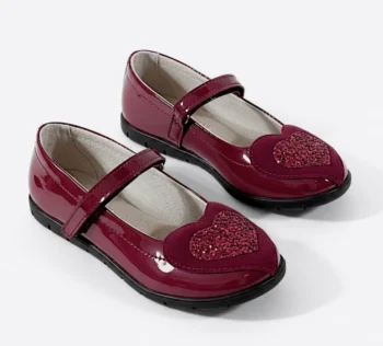 PANTOFI BALERINI 1350 , inima , visiniu , din PIELE NATURALA