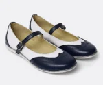 PANTOFI BALERINI DIANA , alb bleumarin , din PIELE NATURALA