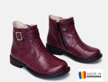 BOTINE 1392 , croco , vişiniu , din PIELE NATURALĂ