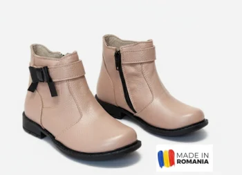 BOTINE 1392 , roz pudră , din PIELE NATURALĂ