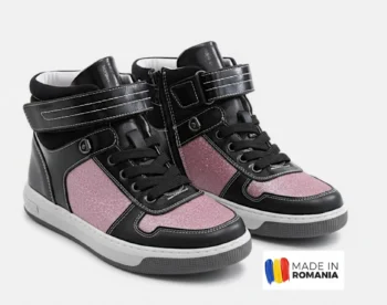 GHETE HOKIDE 428 , negru roz , din PIELE NATURALĂ