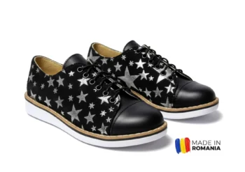 PANTOFI DIANA 1384 , steluţe , negru , din PIELE NATURALĂ