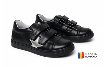 PANTOFI casual HOKIDE 398 , stea, negru , din PIELE NATURALĂ