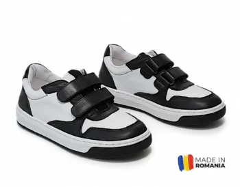 PANTOFI casual HUSI , alb negru , din PIELE NATURALĂ