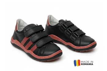 PANTOFI sport HUSI , negru rosu , din PIELE NATURALĂ