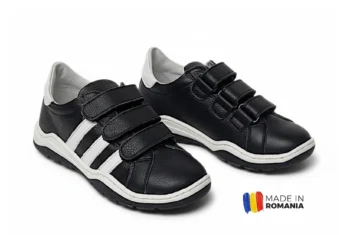 PANTOFI sport HUSI , negru alb , din PIELE NATURALĂ