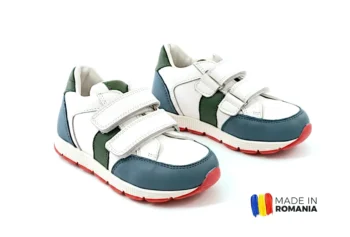 PANTOFI sport HUSI , alb verde , din PIELE NATURALĂ