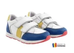 PANTOFI sport HUSI , alb bleumarin , din PIELE NATURALĂ