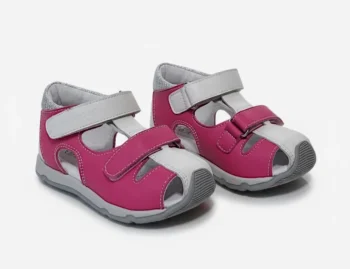 SANDALE HOKIDE 186 , fucsia-alb , din PIELE NATURALĂ