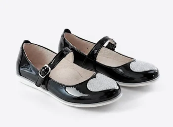 PANTOFI BALERINI 1804 , inimă , negru lac, din PIELE NATURALĂ
