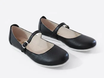 PANTOFI BALERINI 1804 , negru bizon , din PIELE NATURALĂ