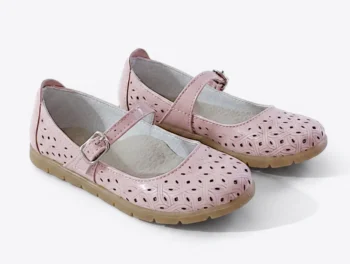 PANTOFI BALERINI 1804 , perforat, roz , din PIELE NATURALĂ