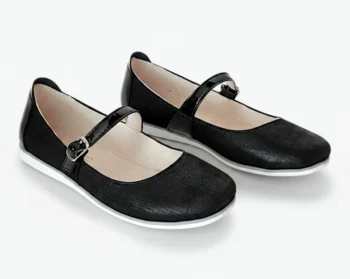PANTOFI BALERINI 1804 , negru lux , din PIELE NATURALĂ