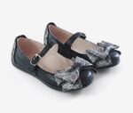 PANTOFI BALERINI 1804 , fundiţe , negru-argintiu , din PIELE NATURALĂ