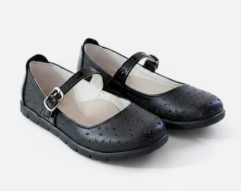 PANTOFI BALERINI perforaţi , negru , din PIELE NATURALĂ