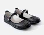 PANTOFI BALERINI perforaţi , negru-maro , din PIELE NATURALĂ