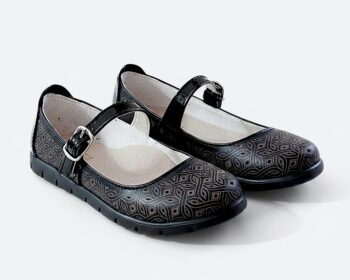 PANTOFI BALERINI perforaţi , negru-maro , din PIELE NATURALĂ