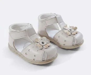 SANDALE IVIA SF1325 , floare , bej , din PIELE NATURALĂ